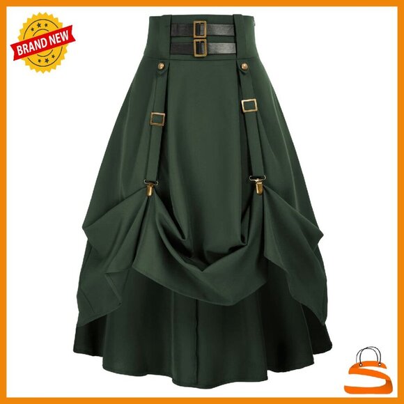 Dresses & Skirts - Steampunk Goth High Waist Midi Skirt with Pockets S-2XL A-Line